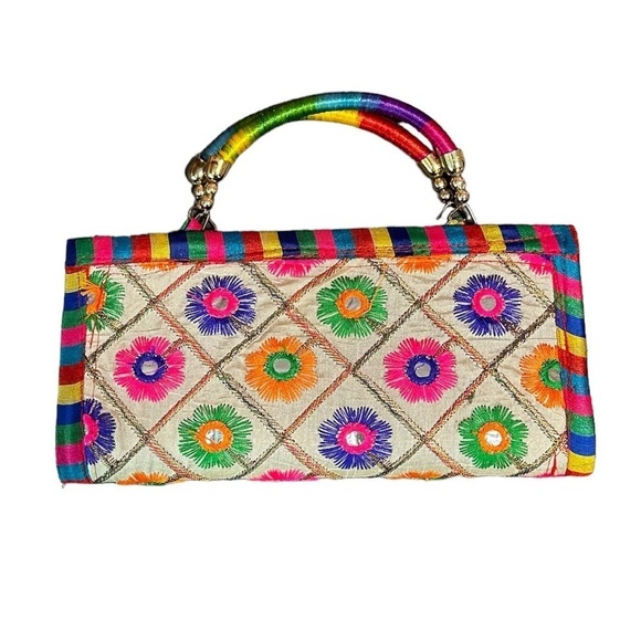 Vintage Rainbow Floral Embroidered Clutch Women’s Purse - Picture 2 of 5